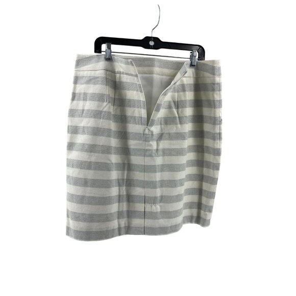 Ann Taylor Loft Women's Gray White Striped Lined Button Front Skirt Size 16 - Picture 6 of 13